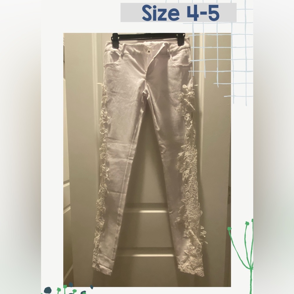 Denim White Jeans With Lace on Sides.. Size 4-5